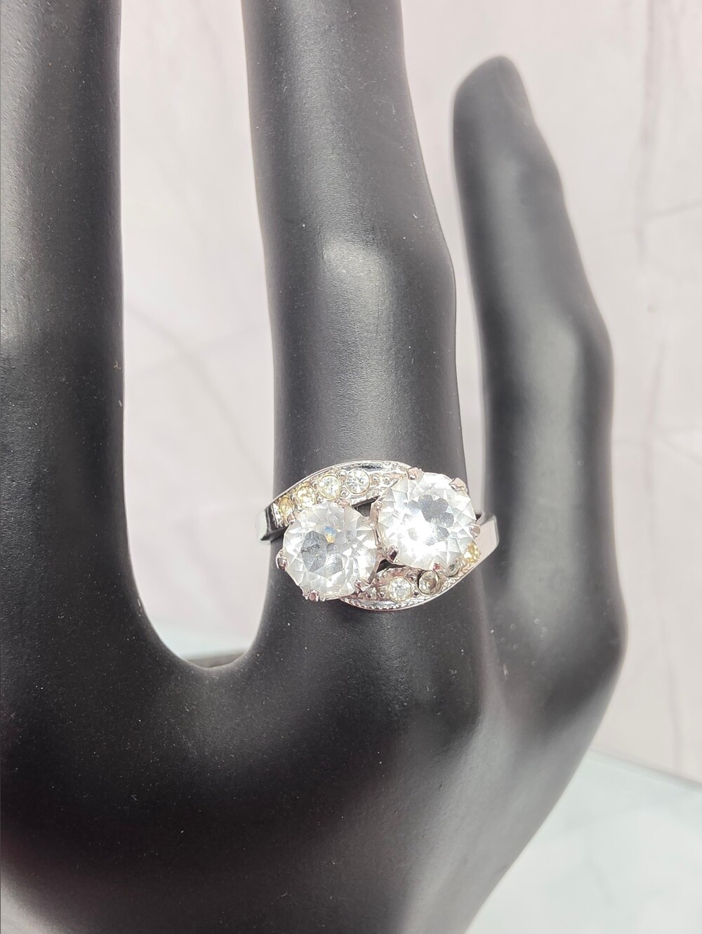 Vintage UNCAS Toi et Moi Sterling Silver Double Stone Ring Size 6.5